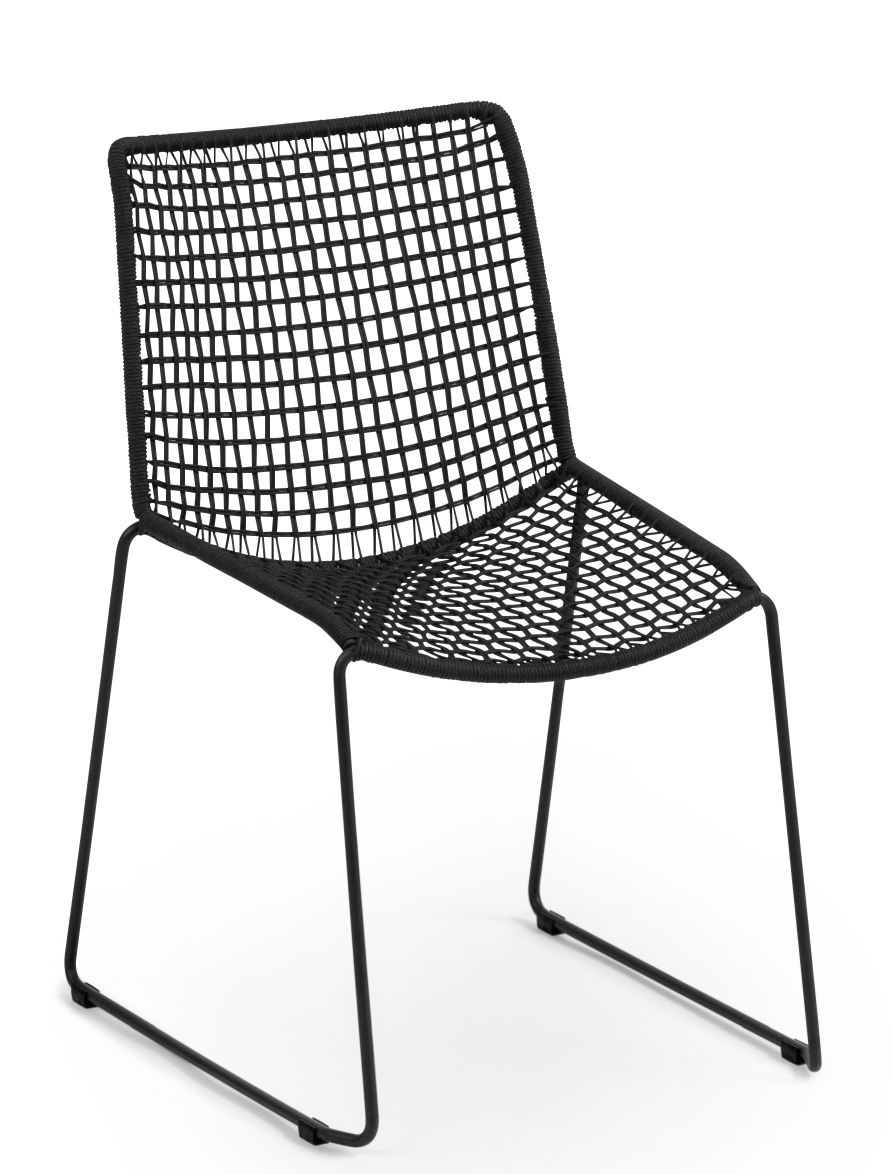 Schwarzer Slope Chair Stuhl von Weishäupl für den Außenbereich, pulverbeschichteter Stahl und geflochtene Sitzfläche.