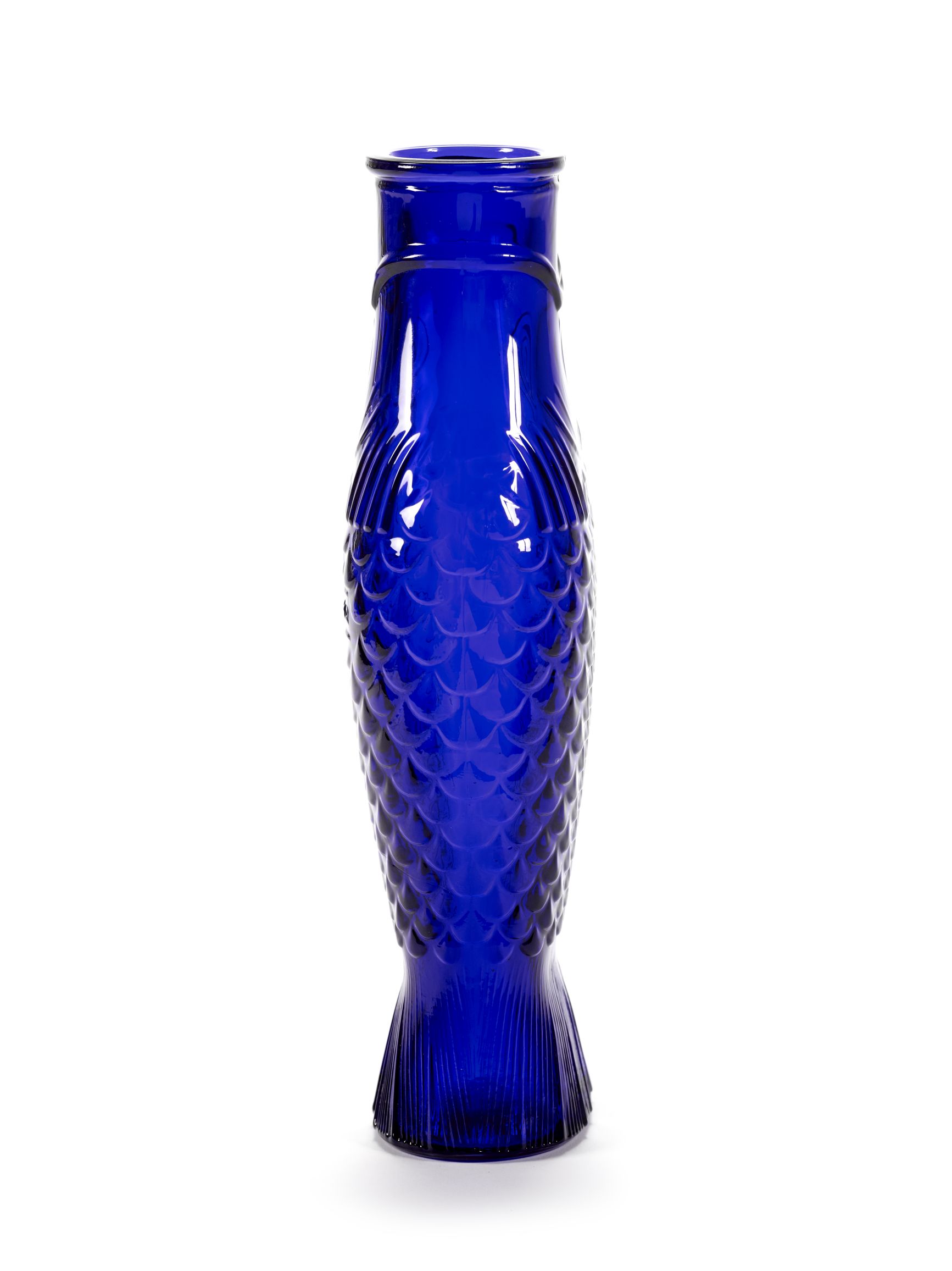 Kobaltblaue Fisch-Flasche von Serax, dekorative Glasflasche in Fischform, modernes Designobjekt für Zuhause.