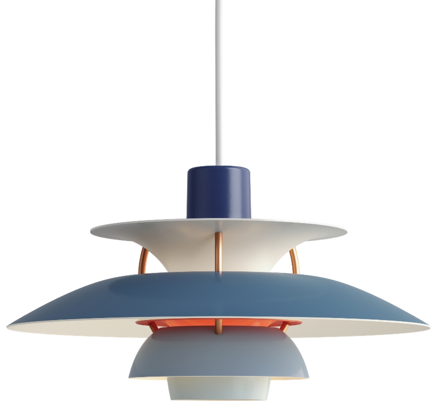 Blaue PH 5 Mini Pendelleuchte von Louis Poulsen, moderne Hängelampe für stilvolle Innenraumbeleuchtung.
