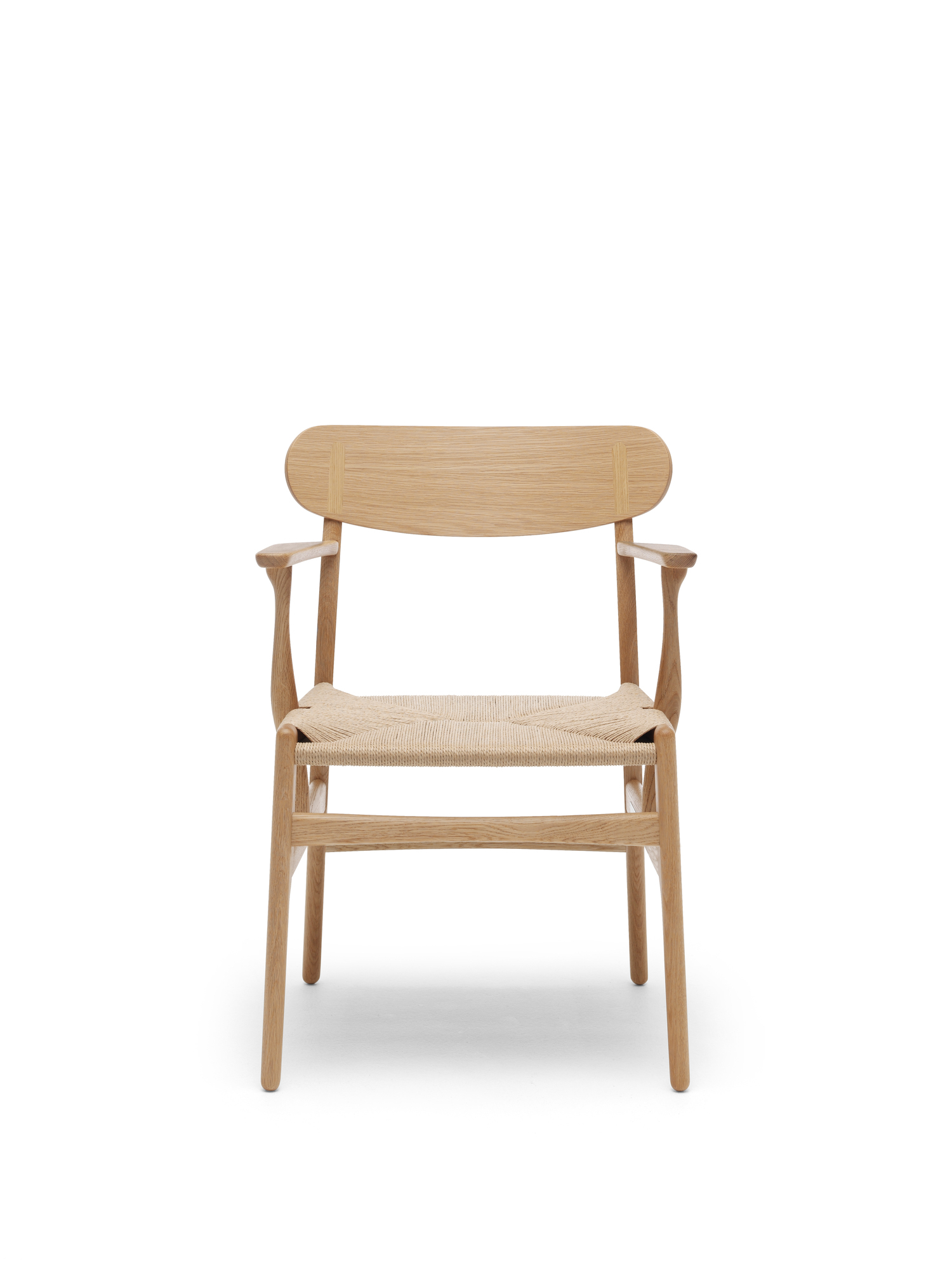 CH26 Stuhl von Carl Hansen & Søn aus Eiche mit Naturgeflecht, Frontansicht.