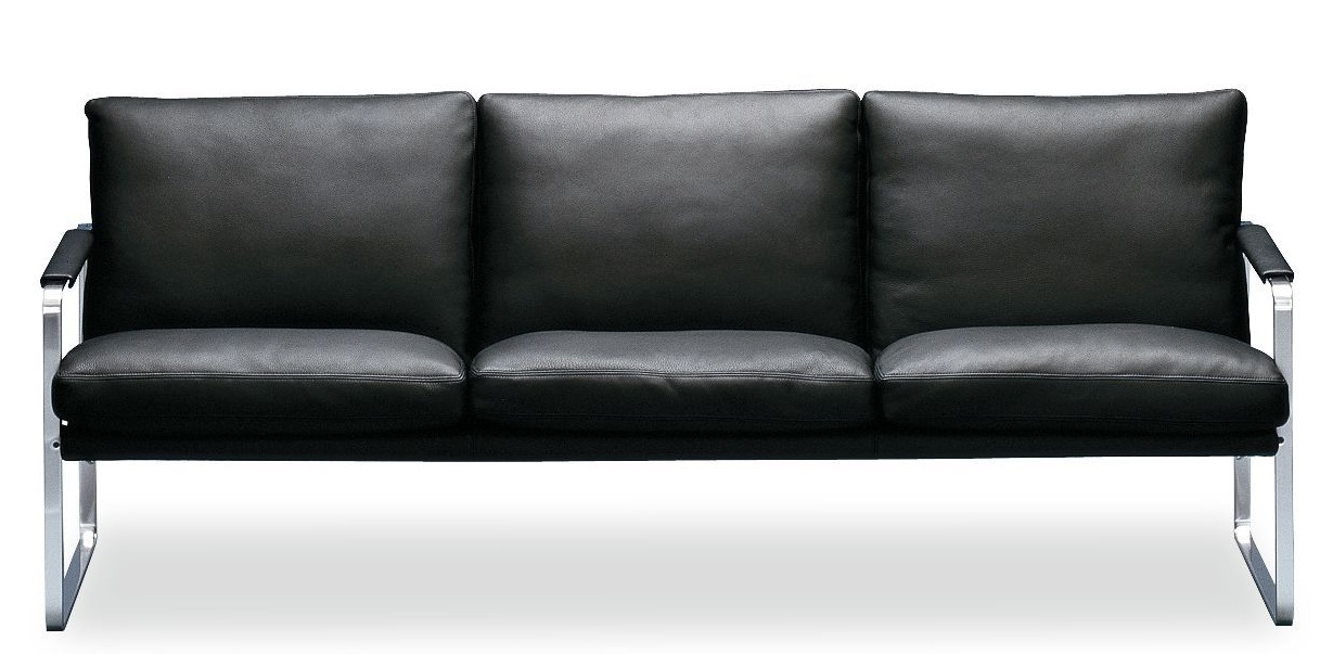 Walter Knoll 710 Fabricius Sofa, schwarzes Ledersofa mit drei Sitzen und modernem Stahlrahmen.