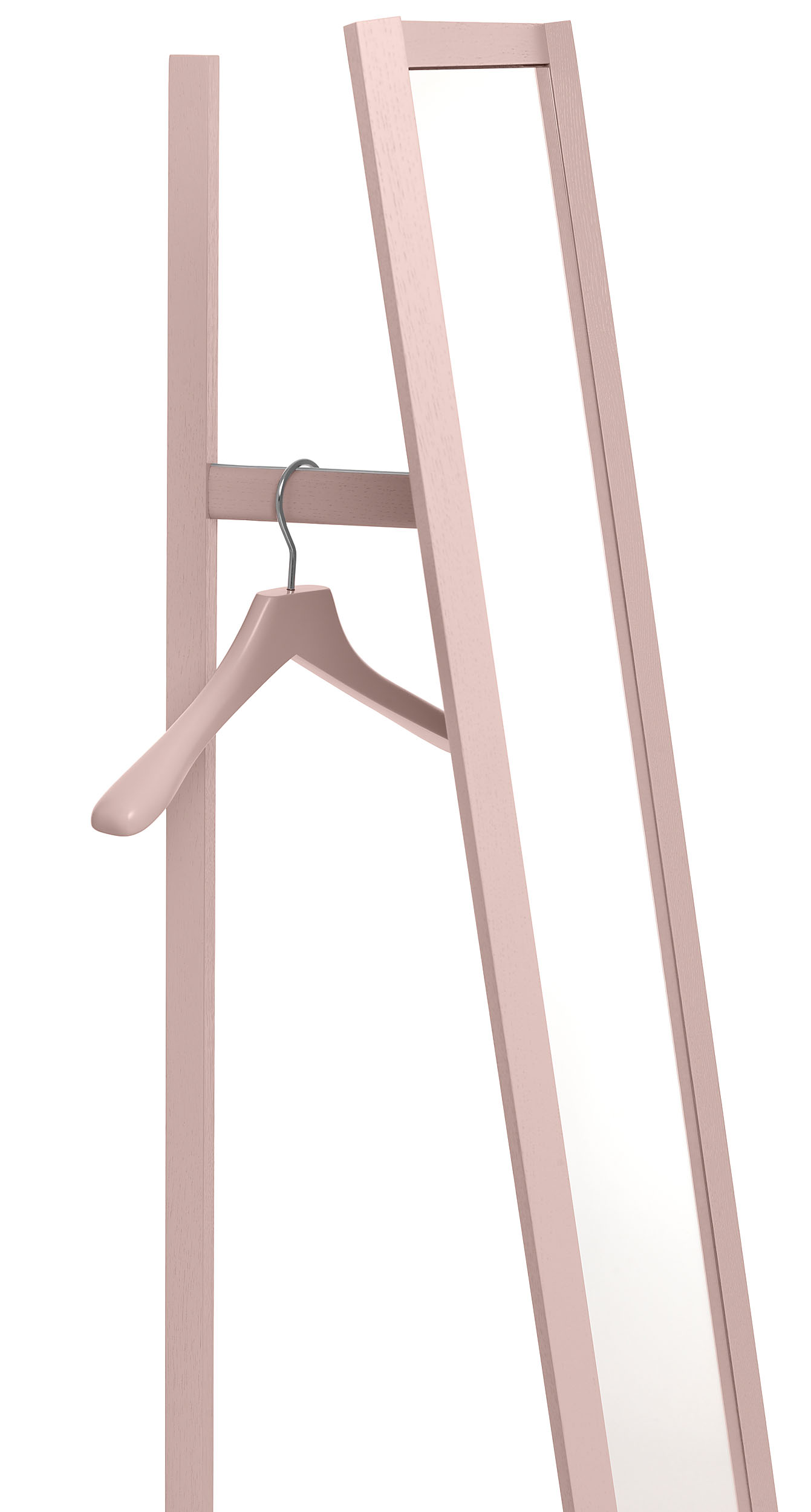 Club Standspiegel von Schönbuch, moderne Garderobe mit Spiegel und Kleiderbügel in zartem Rosa.