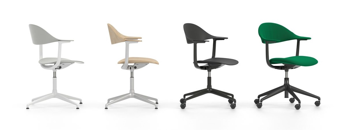 Mynt Bürodrehstühle von Vitra in verschiedenen Farben: ergonomisch, modern, mit Kunststoffrücken und Armlehnen.