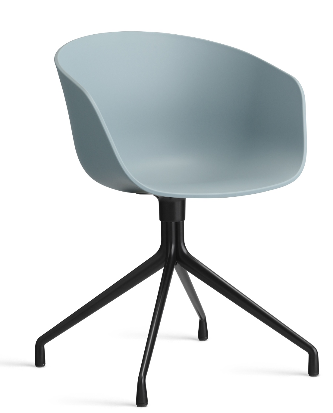 Nahaufnahme des About A Chair AAC20 Stuhls von Hay in Hellblau mit schwarzem Vierfußgestell.