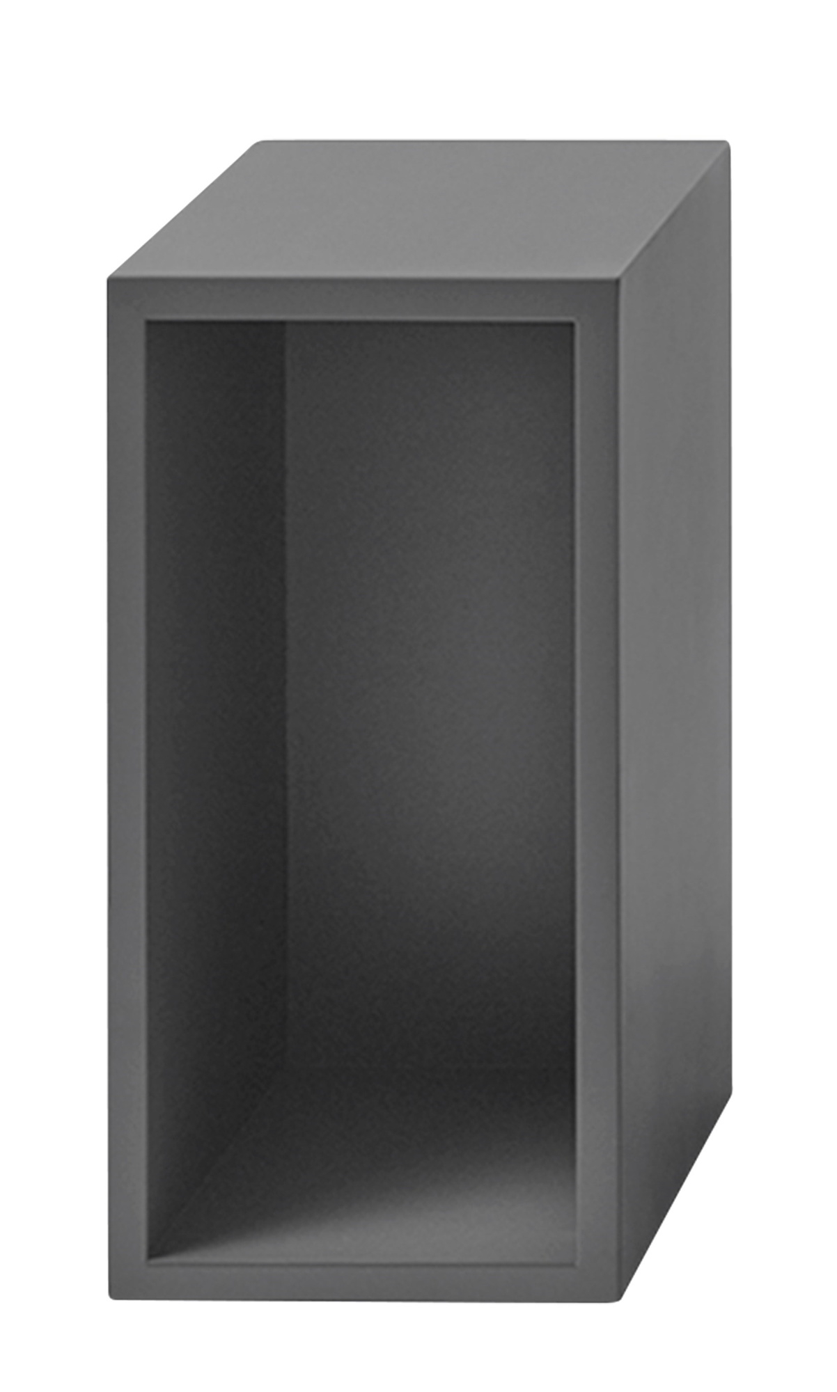 Graues Muuto Stacked Storage System 2.0 Regalelement, modernes, modulares Regalsystem für Wohnzimmer und Büro.