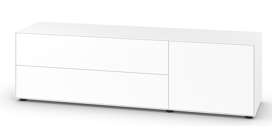 Weißes Nex Pur Box Lowboard von Piure mit Schublade und Tür für modernes Wohnen.