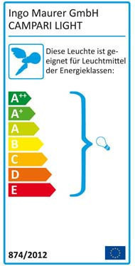 Energieeffizienzlabel der Campari Light Hängeleuchte von Ingo Maurer: A++ bis E.