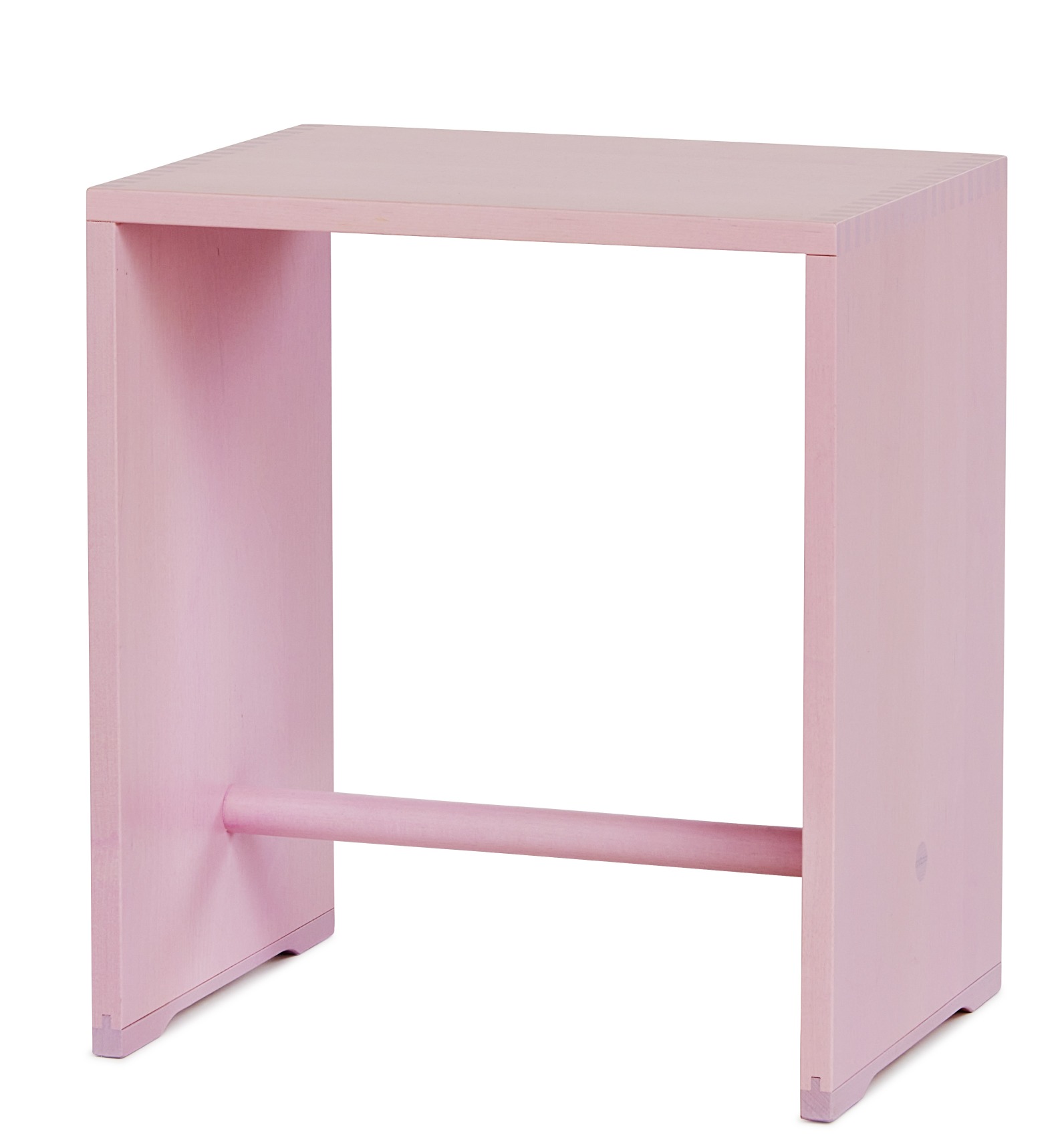 Rosa Ulmer Hocker Max Bill Edition, ein moderner, minimalistischer Sitzhocker aus Holz für Kinder und Erwachsene.