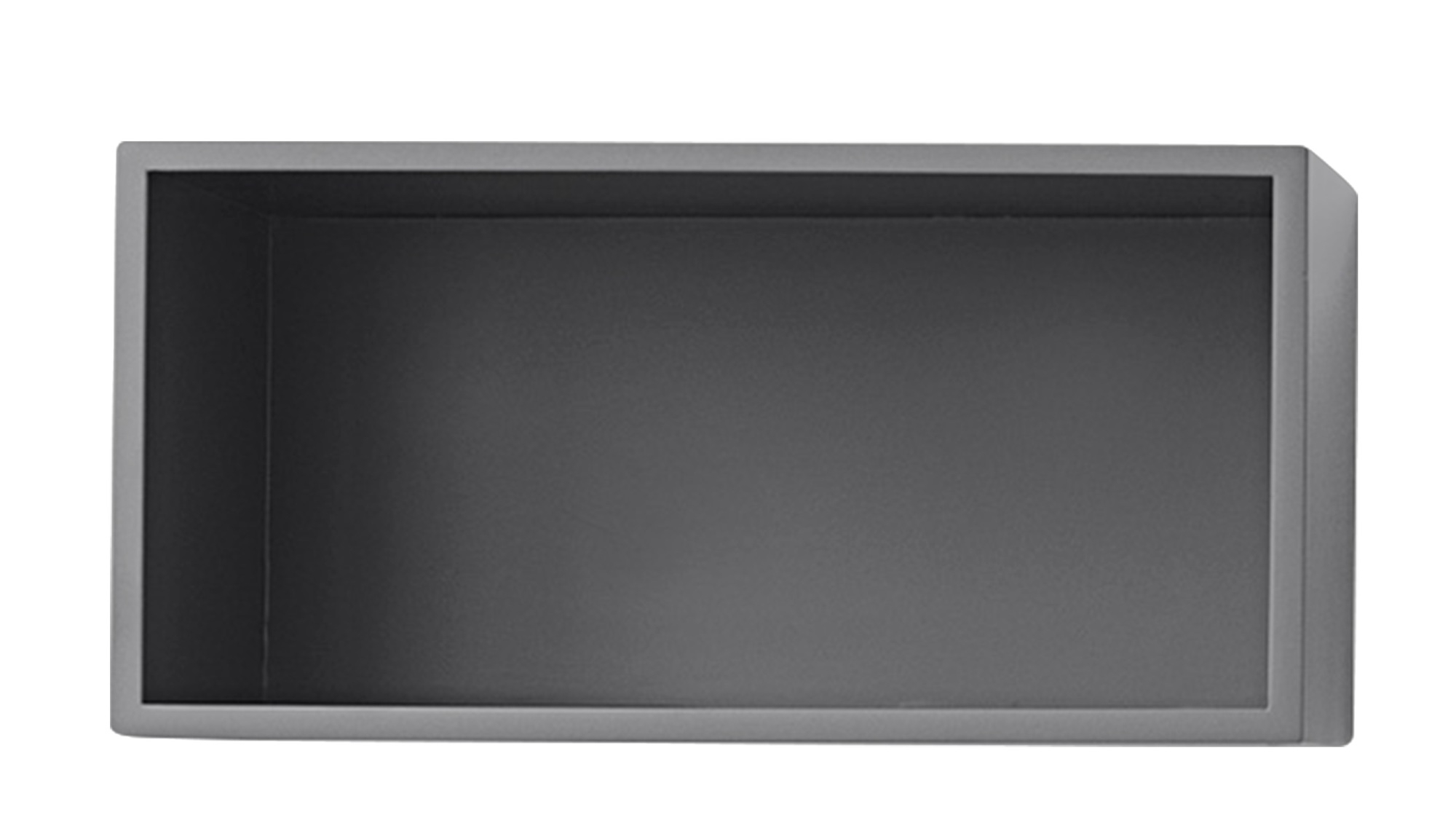 Graues Mini Stacked Storage System 2.0 von Muuto, ein einzelnes, leeres Regalmodul für flexible Wandregale.