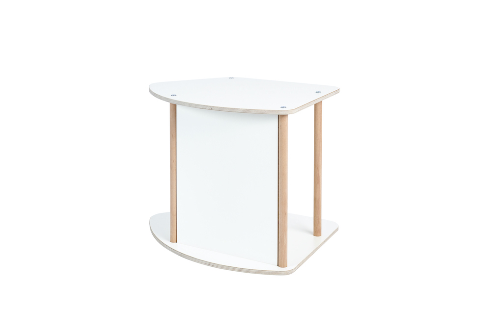Tojo Kids Multi: Weißer, dreieckiger Kinderhocker aus Holz, ideal als Schaukel, Hocker oder Tisch.