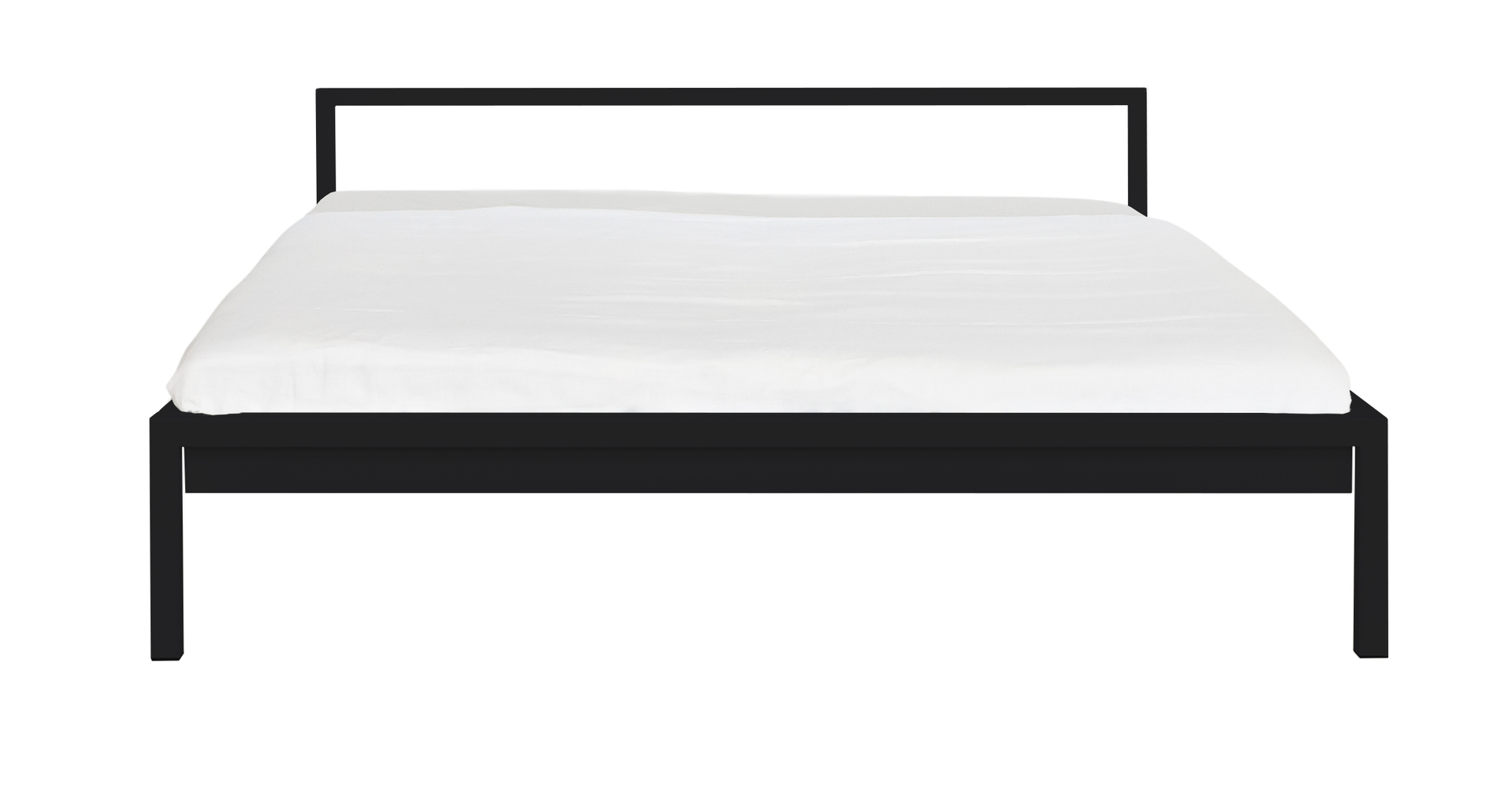 Hans Hansen Bett: Schwarzes, pulverbeschichtetes Stahlbett 180x200 cm mit weißem Bettlaken. Modernes Design für Schlafzimmer.