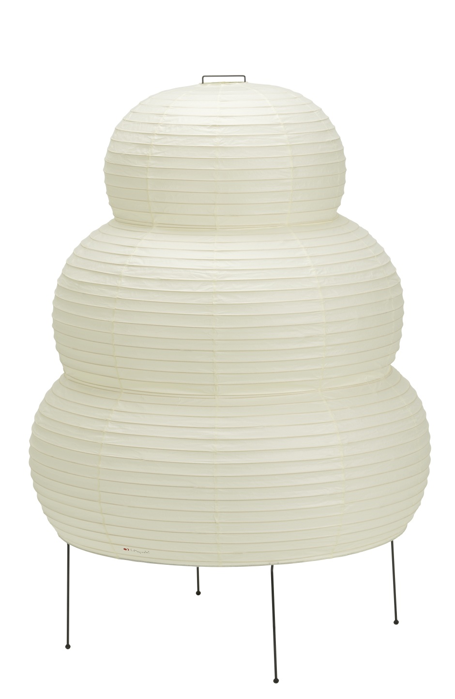 Akari 24N Tischleuchte von Vitra: Dreistufige, cremefarbene Papierleuchte auf filigranem, schwarzem Metallgestell.
