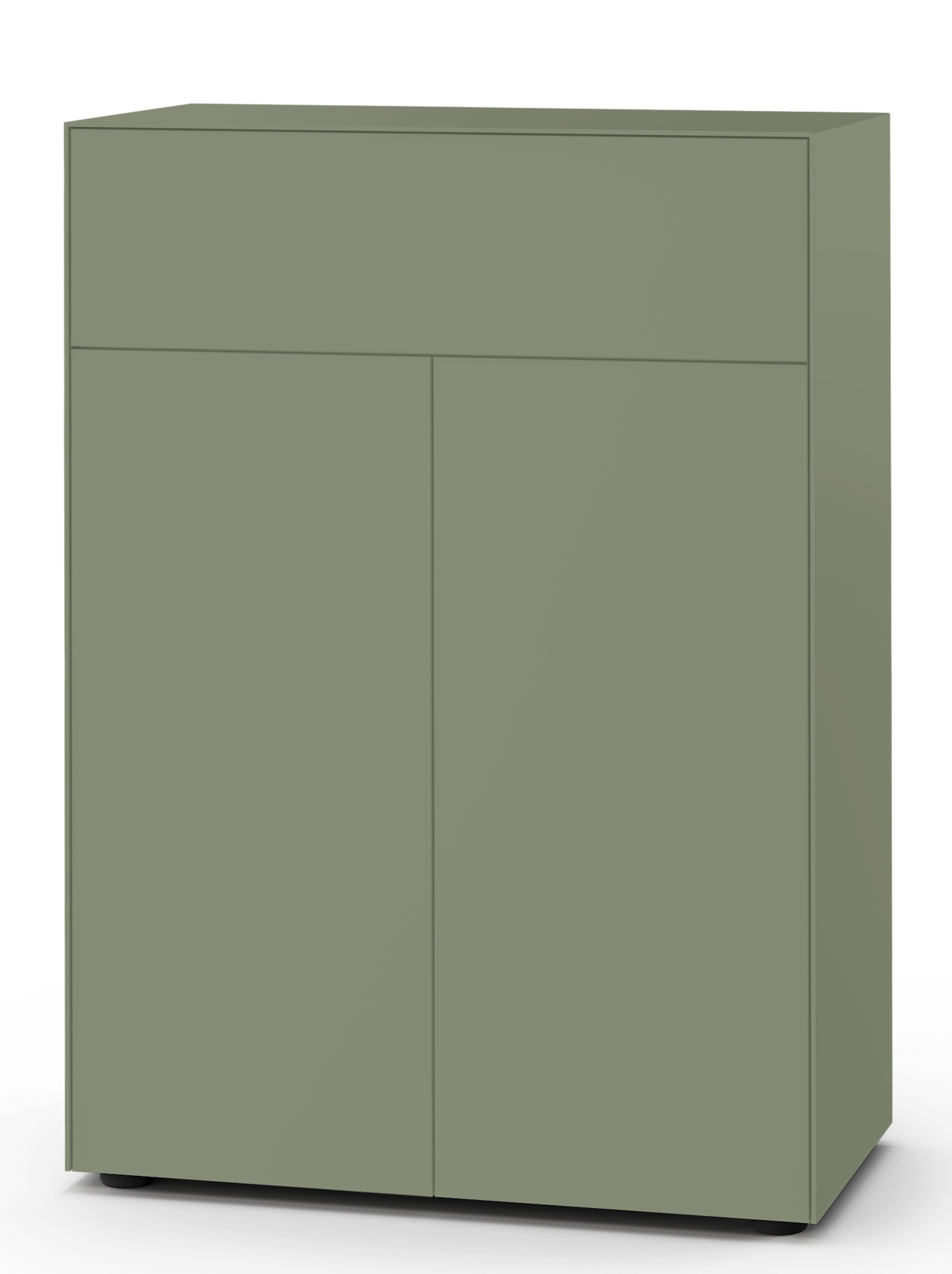 Nex Pur Box Sideboard von Piure in Olivgrün mit einer Tür und einem Schubkasten.