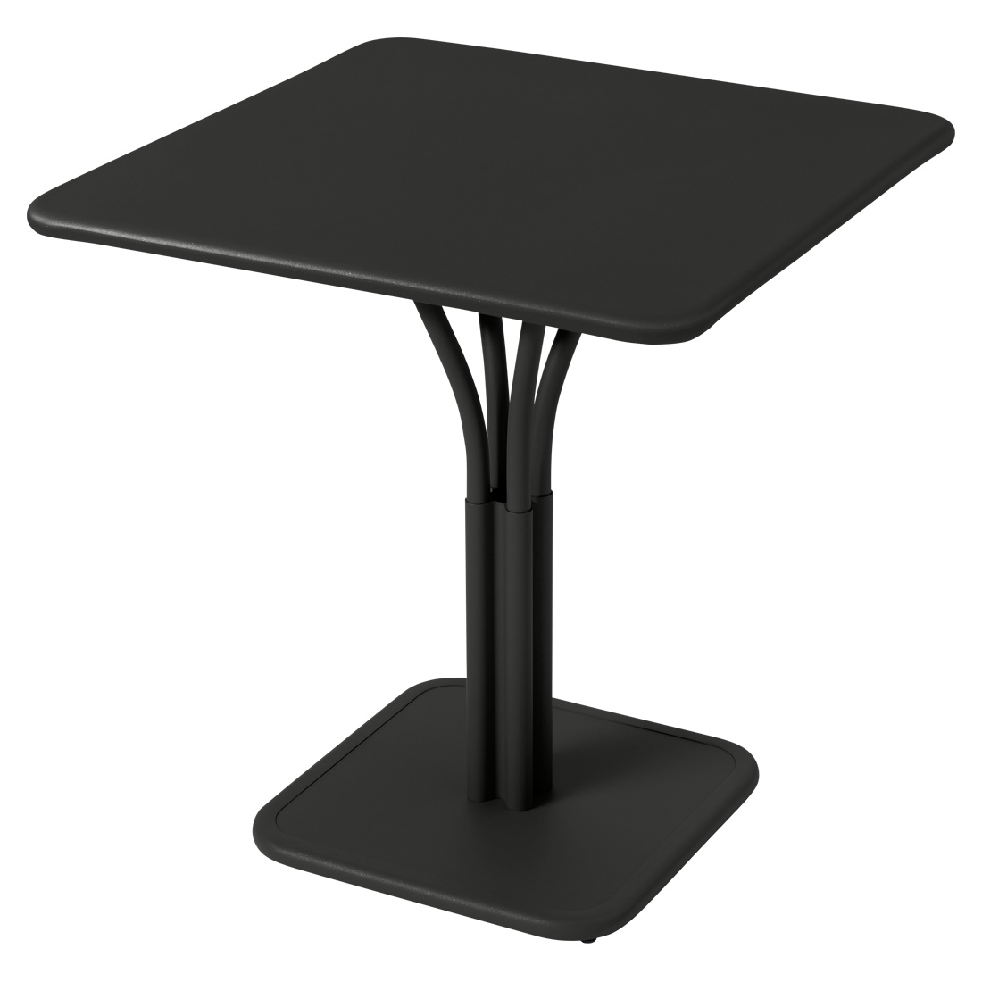 Schwarzer Luxembourg kleiner Tisch von Fermob, quadratische Tischplatte und Fuß, modernes Design für den Außenbereich.