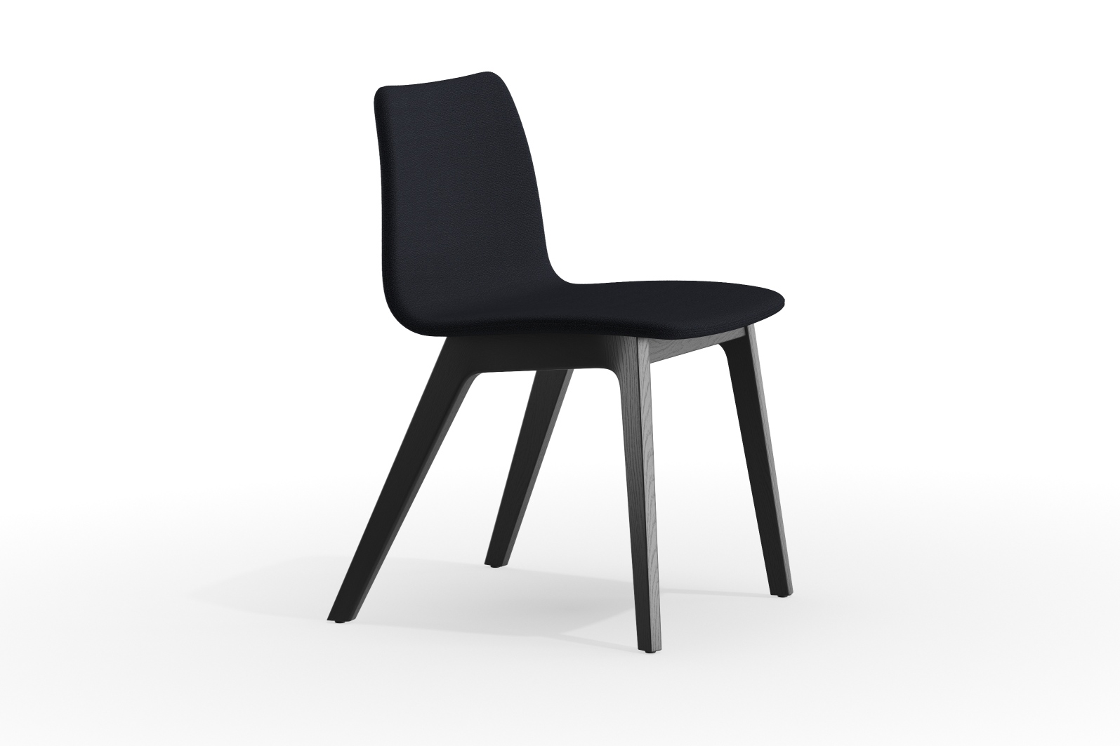Morph Plus Stuhl, vollgepolstert in Schwarz, Holzgestell, modernes Design für Esszimmer und Büro.