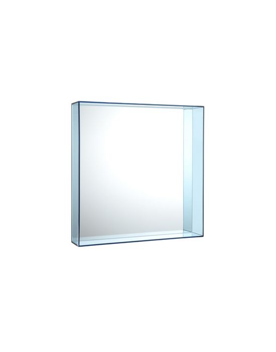 Quadratischer Only Me Spiegel von Kartell mit blauem Rahmen für Wandmontage.