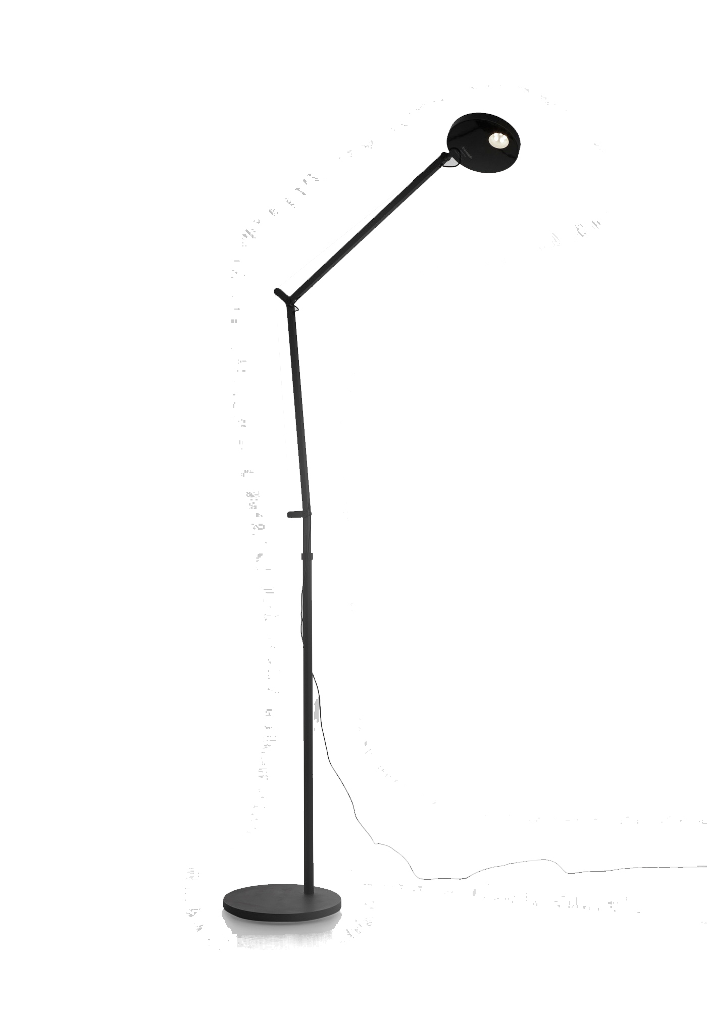Schwarze Demetra Leseleuchte von Artemide: Moderne Stehlampe mit verstellbarem Arm und rundem Leuchtenkopf.