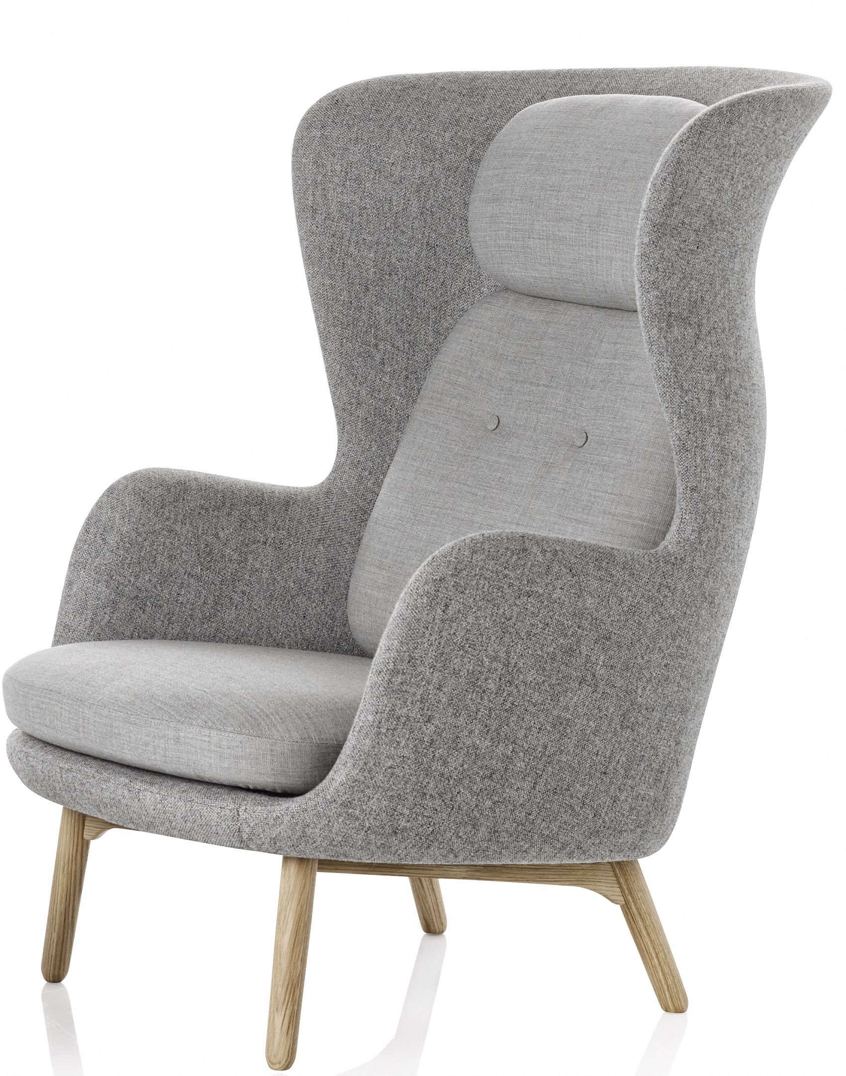 Grauer Ro Sessel von Fritz Hansen mit Holzbeinen, bequemer Loungesessel für Wohnzimmer und Entspannung.