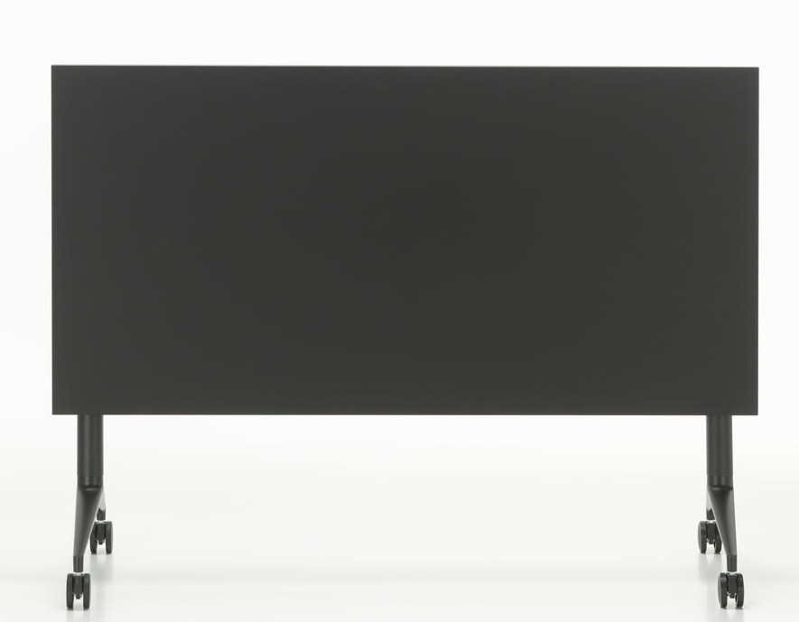 Vitra MedaMorph Klapptisch in Schwarz, gesehen von vorne, ideal für Büro und Konferenz.
