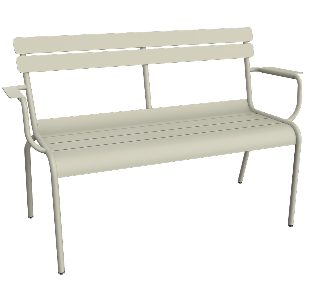 Beige Luxembourg Gartenbank von Fermob für zwei Personen, Outdoor-Möbel aus Metall.
