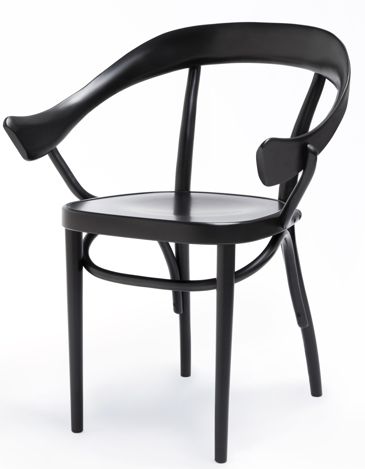 Schwarzer Bistrostuhl im Wiener Design von GTV, eleganter Holzstuhl mit Armlehnen für Gastronomie und Zuhause.