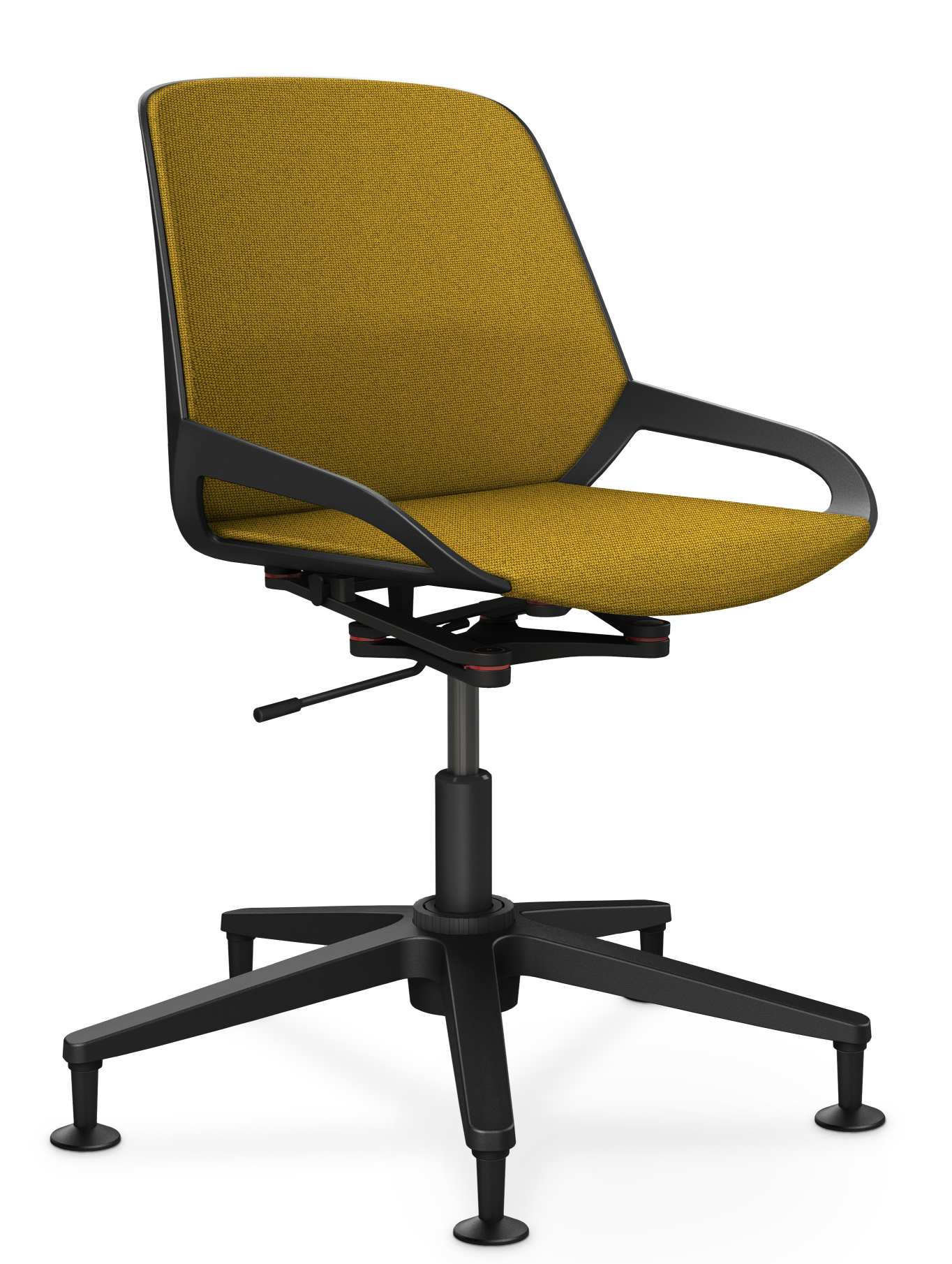 Numo Task Bürodrehstuhl von Aeris in Gelb, mit Säule und Gleitern für ergonomisches Sitzen im Büro.