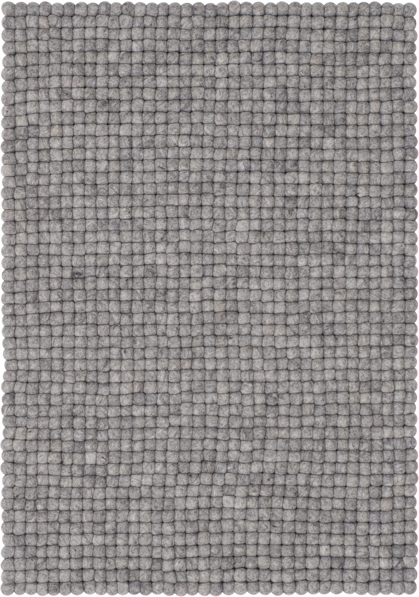 Grauer Filzkugel Teppich (140x200 cm) von Myfelt. Handgefertigter Wollteppich aus Filzkugeln.