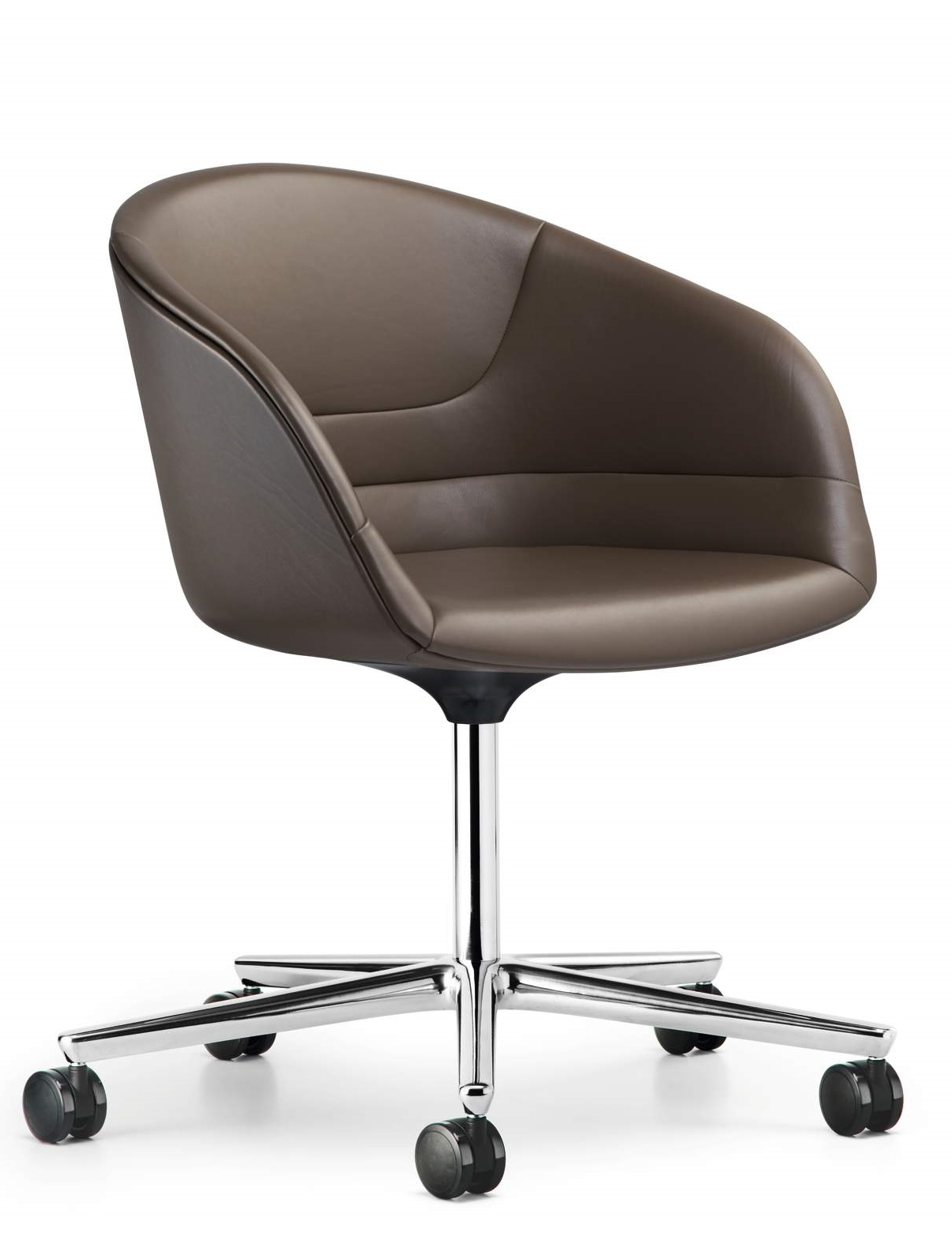 Kyo Sessel von Walter Knoll, brauner Ledersessel mit Drehfuß und Rollen für das Büro.