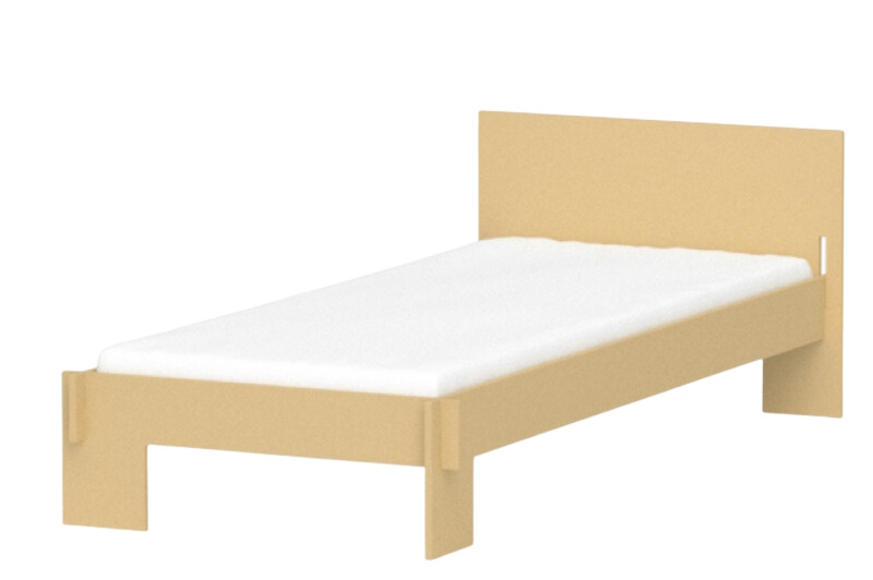 Siebenschläfer Bett von Moormann mit hellem Holzrahmen und Kopfteil, minimalistisches Design für Schlafzimmer.