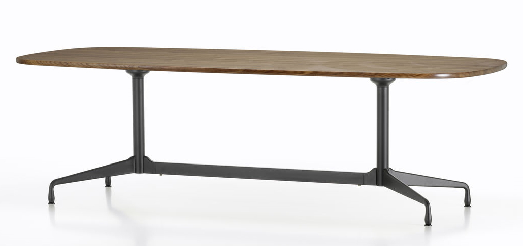 Eames Segmented Table Esstisch in Bootsform mit Holzplatte und schwarzem Untergestell für Esszimmer.