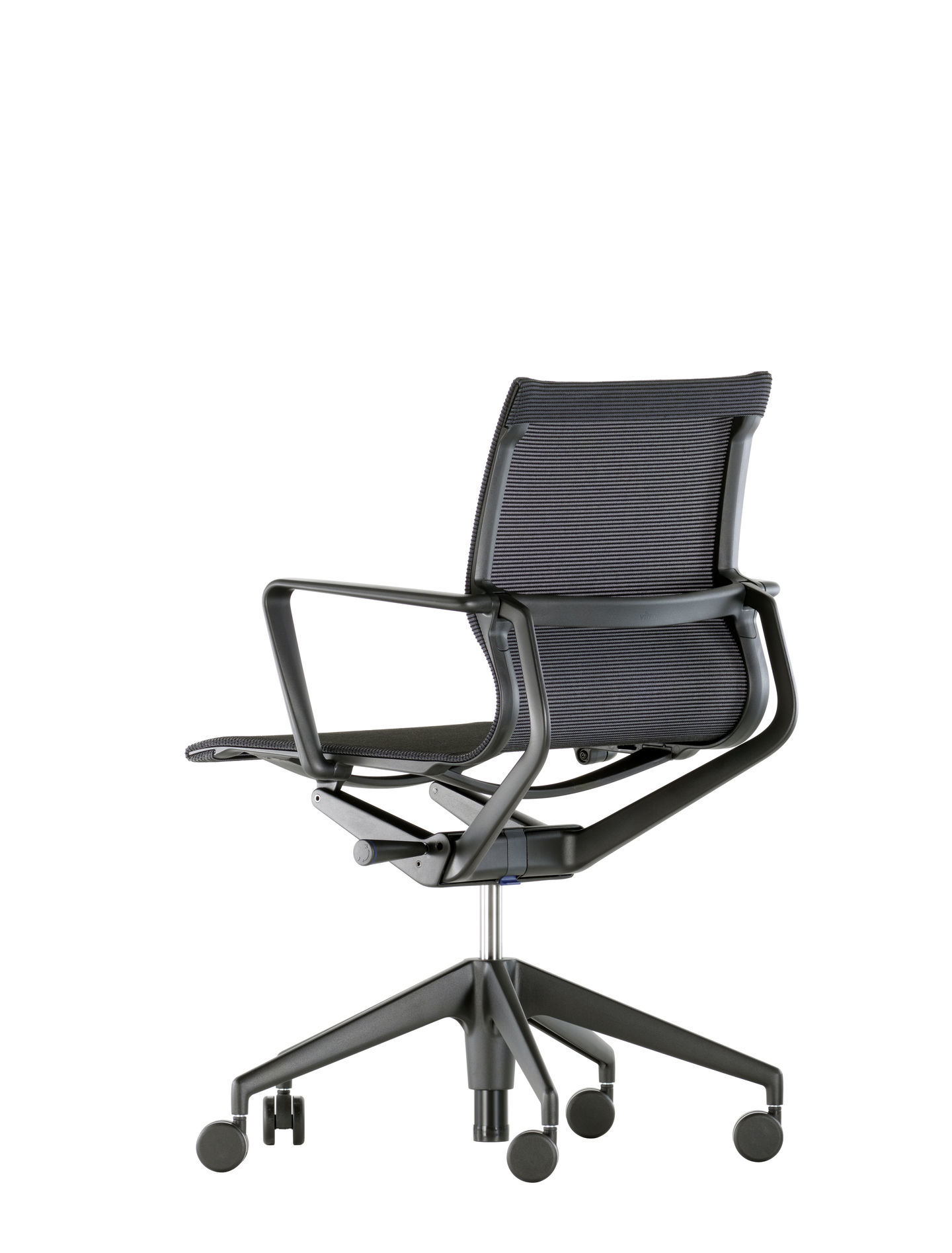 Schwarzer Physix Bürodrehstuhl von Vitra mit Netzbezug, ergonomisch und modern für das Büro.