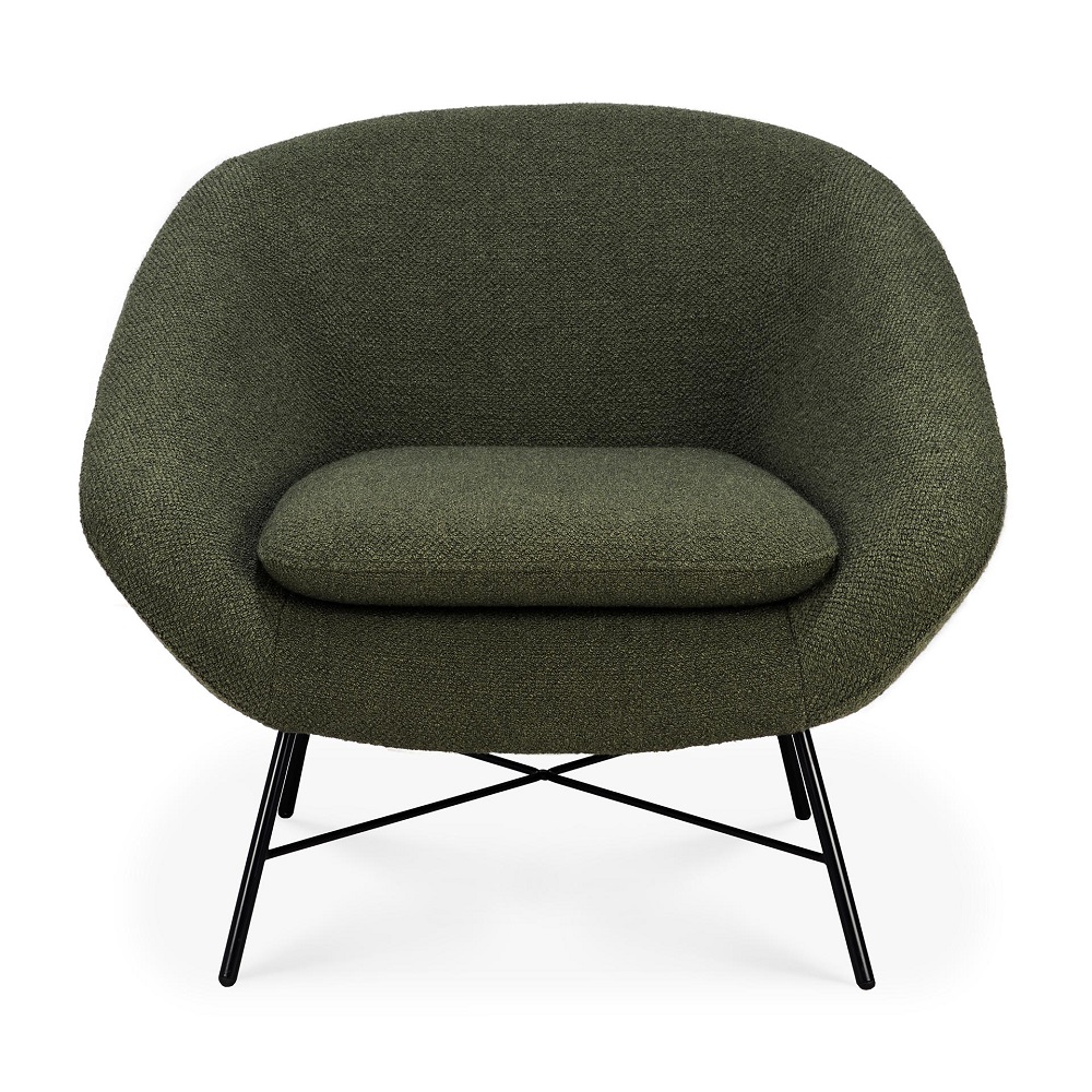 Barrow Sessel von Ethnicraft in Grün mit schwarzen Metallbeinen, moderner Polstersessel.