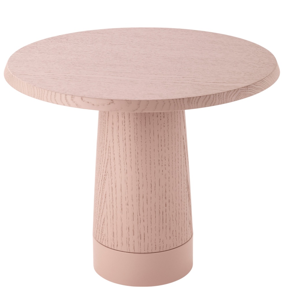 Amanita Beistelltisch von Schönbuch, Durchmesser 56 cm, rosa Holz, runder Tisch.
