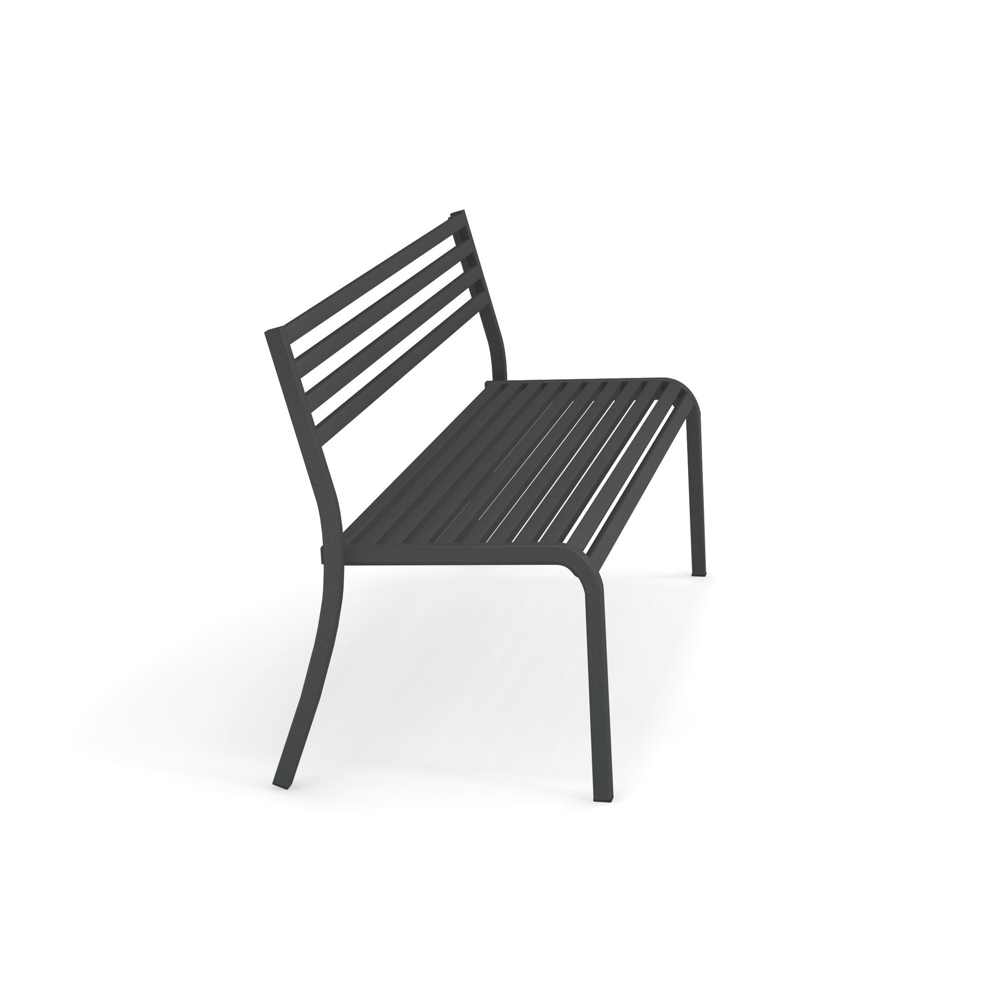 Graue Emu Segno Bank mit Lattenmuster, ideal für Garten und Terrasse.