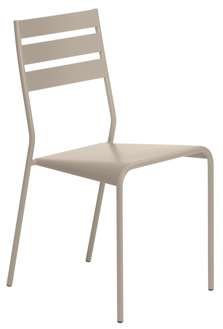 Facto Stuhl von Fermob, ein moderner Outdoor-Stuhl aus Metall in Taupe, Gartenmöbel für Terrasse.
