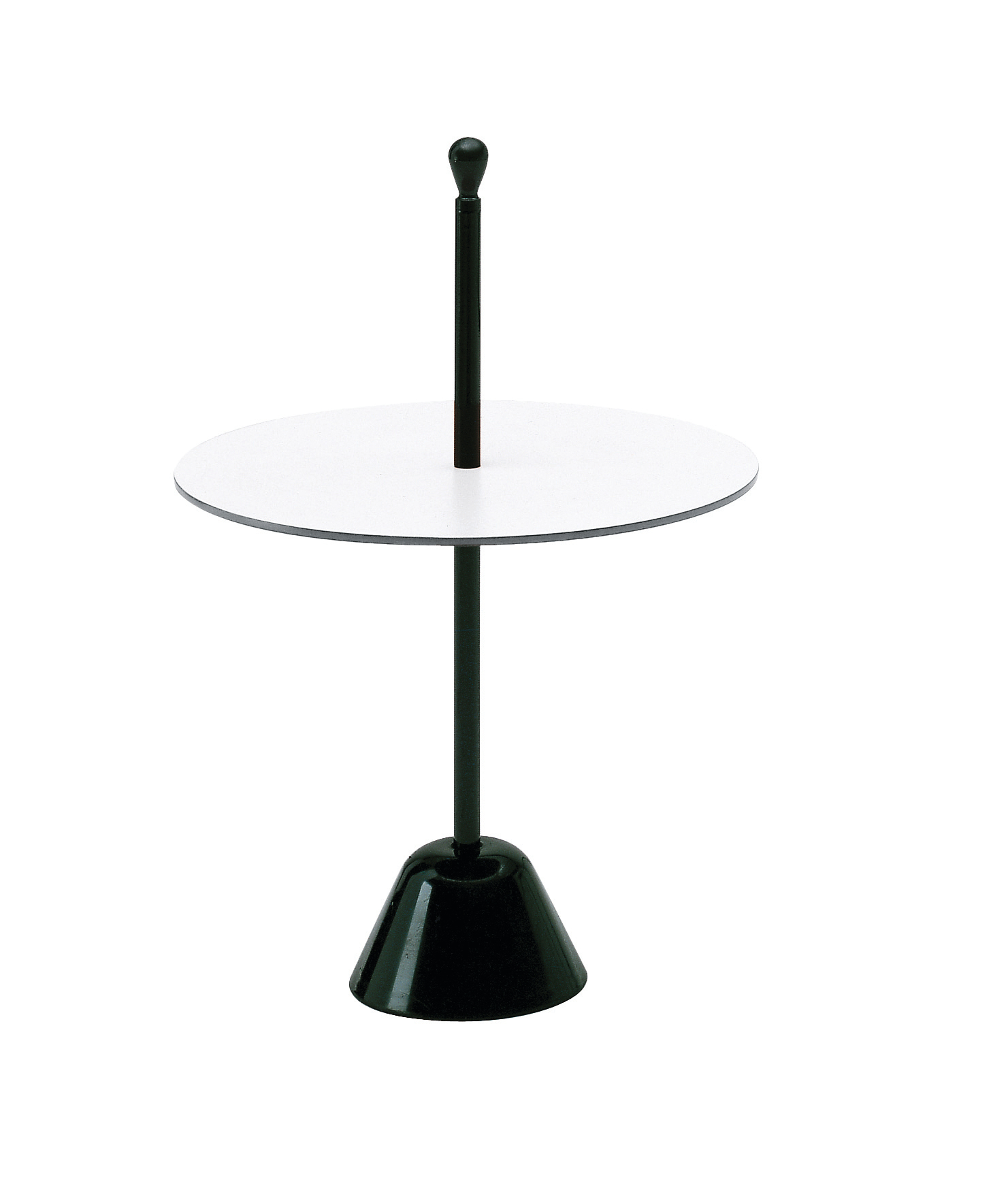 Servomuto Beistelltisch von Zanotta, schwarzer Ständer mit runder, weißer Tischplatte. Design Beistelltisch.
