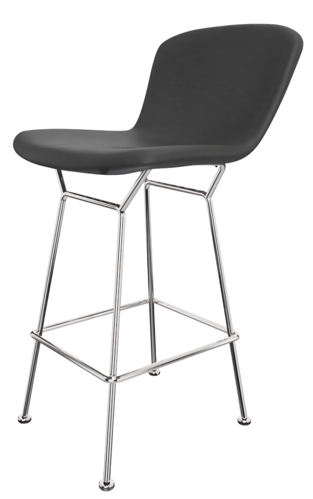 Bertoia Barhocker mit Kernlederbezug und verchromtem Stahlgestell von Knoll International für die moderne Bar.