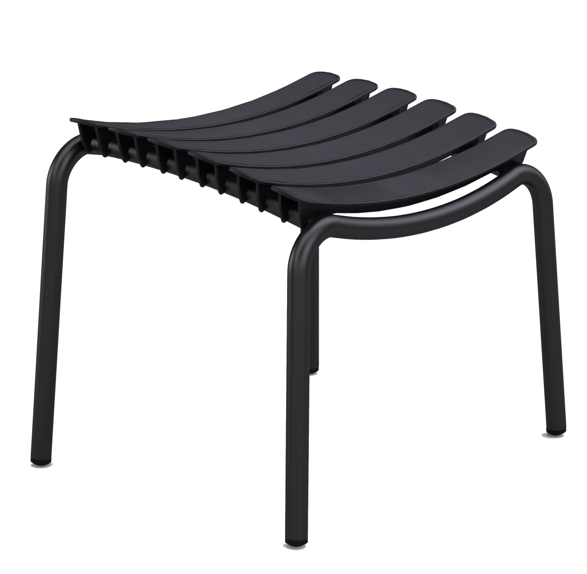Schwarzer Reclips Hocker von Houe für den Außenbereich, moderne Gartenmöbel und Fußablage.