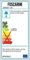 Energieeffizienzlabel der Foscarini Cri Cri Tischleuchte in Grün mit LED-Leuchtmittel.