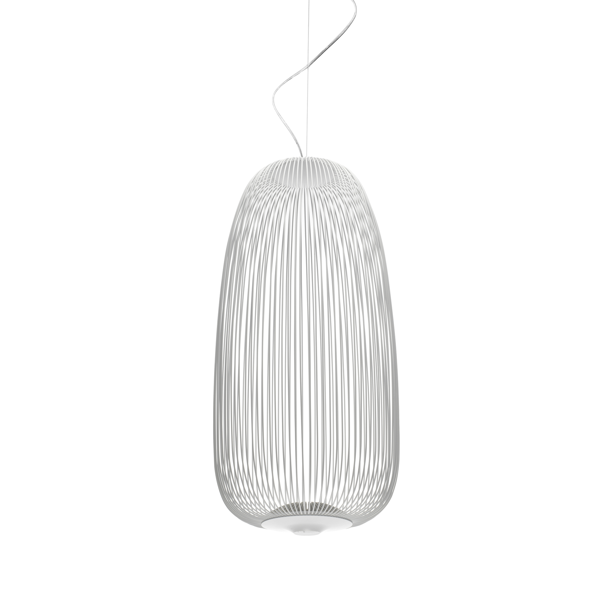 Weiße Spokes 1 LED Pendelleuchte von Foscarini mit filigranem, modernem Design.