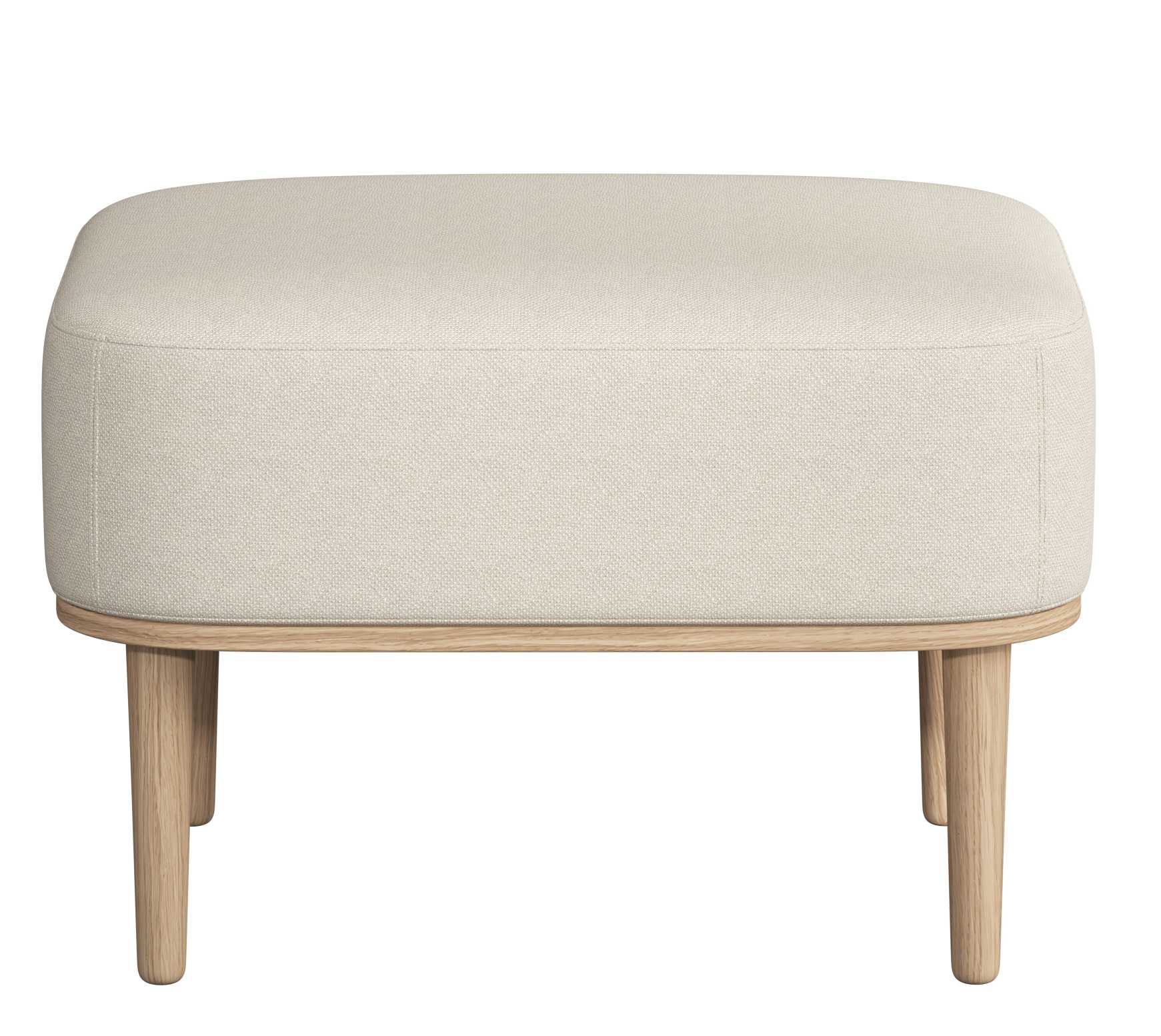 Serena Pouf Ottoman in Sweet Vanilla mit Beinen aus Eiche Natur. Fußhocker für Wohnzimmer.