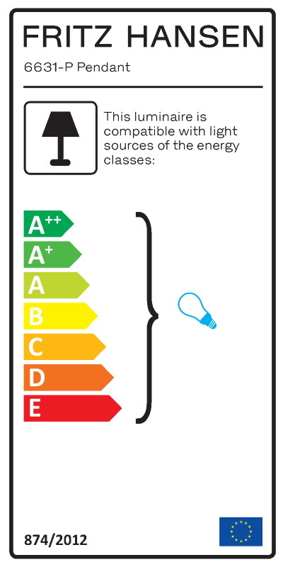 Energieeffizienzlabel für Fritz Hansen 6631 P Pendelleuchte. Energieklassen von A++ bis E.