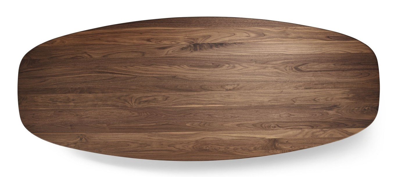 Detailaufnahme der Tischplatte des Walter Knoll Moualla Esstisch 2990 aus massivem Nussbaumholz.