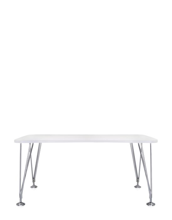 Weißer Max Tisch von Kartell, 160x80 cm, mit verchromten Stahlbeinen für Büro und Wohnbereich.