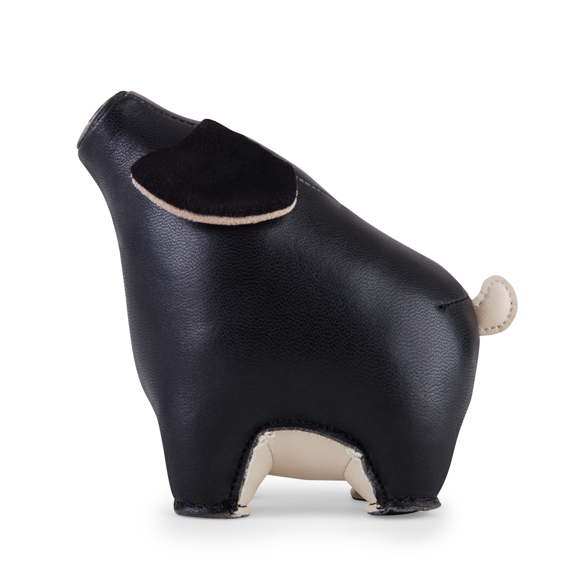 Briefbeschwerer Schwein von Züny, schwarz-weizenfarben, aus Kunstleder, dekoratives Accessoire für Büro und Zuhause.