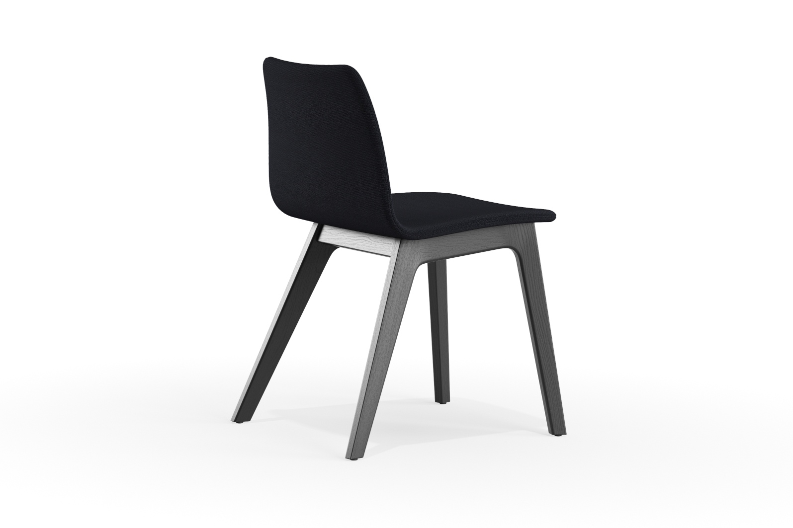Morph Plus Stuhl, vollgepolstert in Schwarz mit Holzgestell, modernes Design für Esszimmer und Büro.