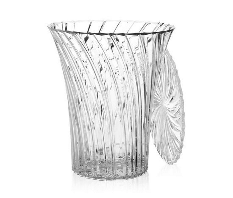 Klarer Kartell Sparkle Hocker / Beistelltisch aus transparentem Kunststoff mit spiralförmigem Design und abnehmbarem Deckel.