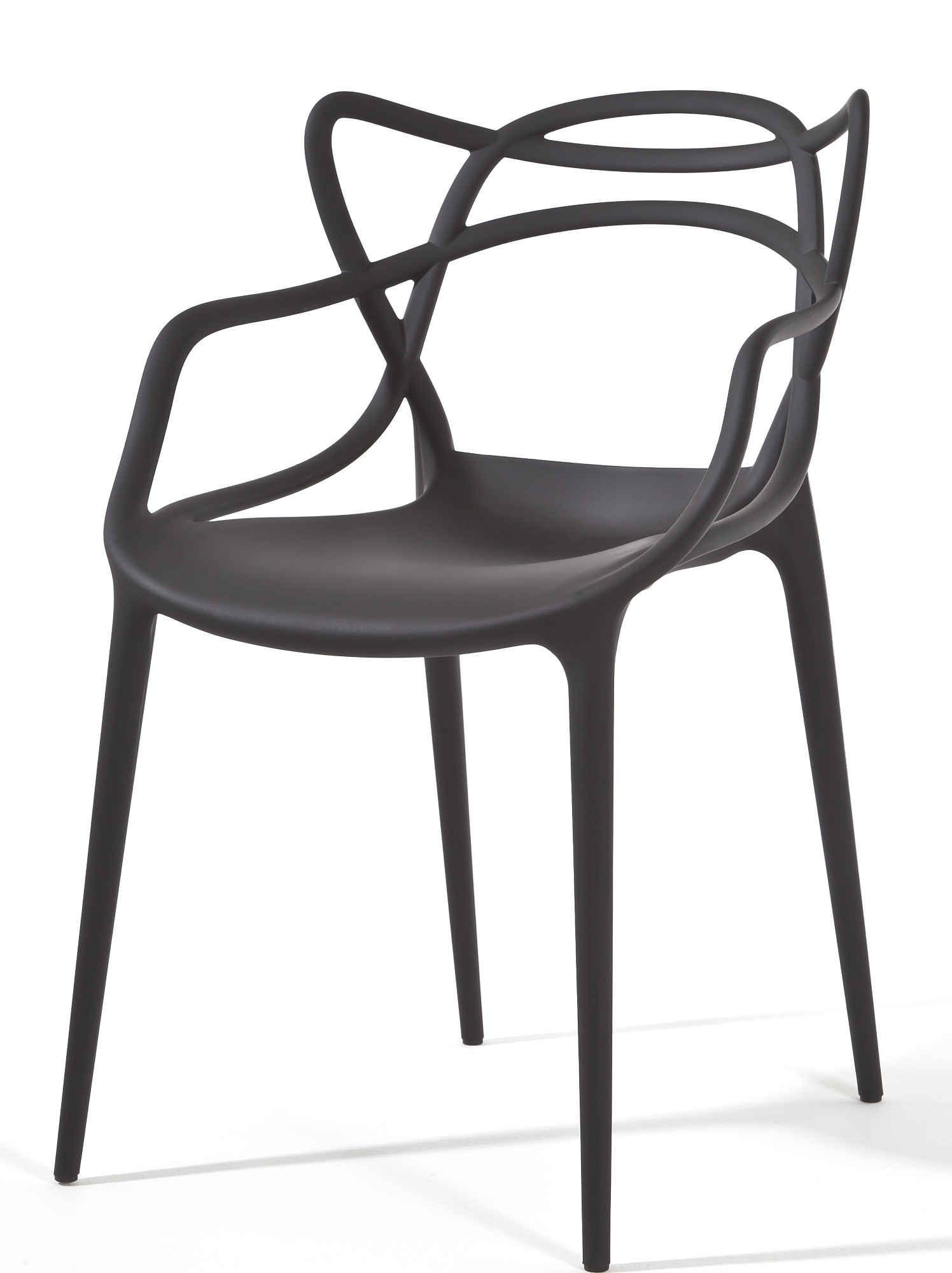 Schwarzer Masters Stuhl von Kartell: Designstuhl mit Armlehnen und filigraner Rückenlehne für Esszimmer.