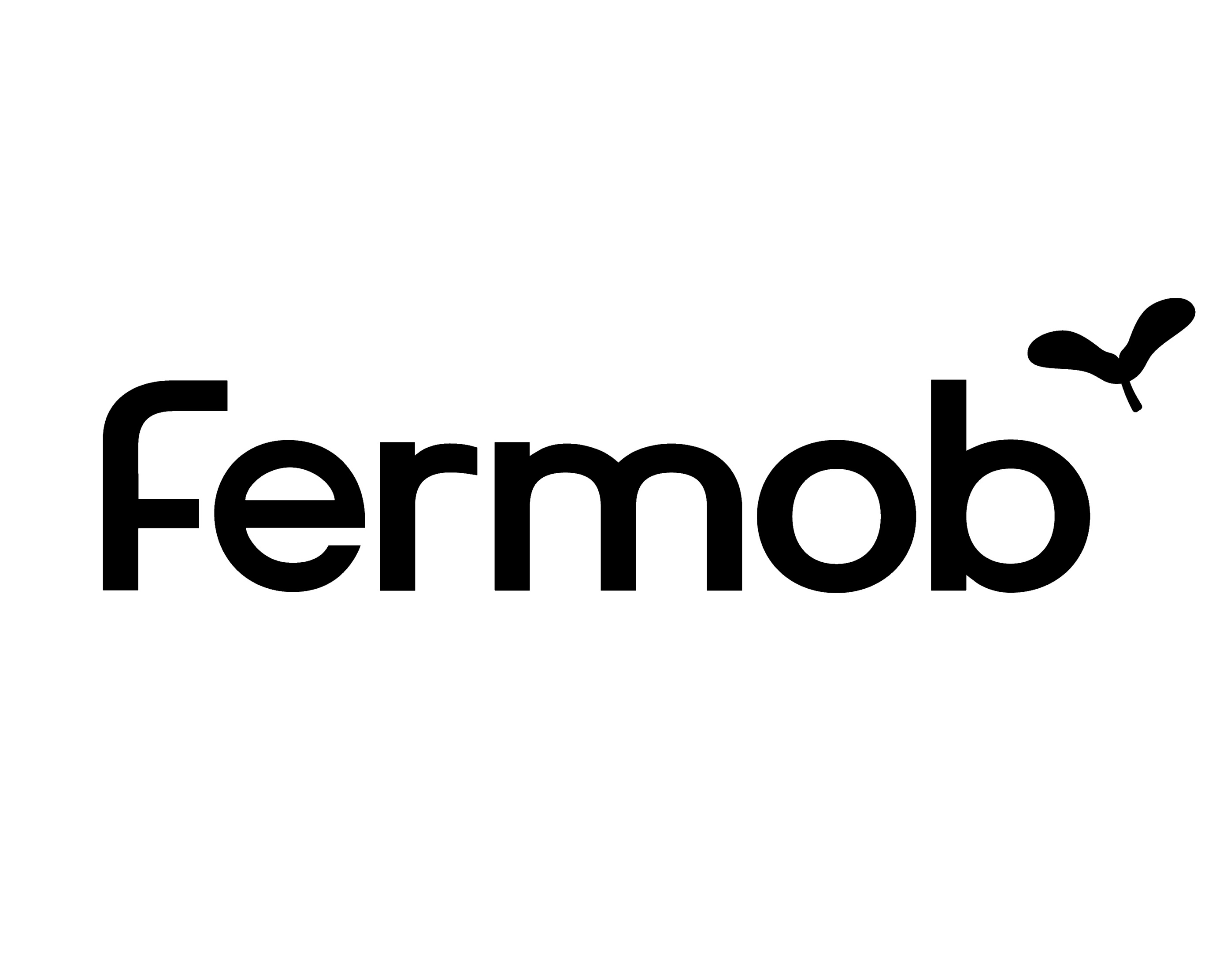 Fermob Logo: Schwarzer Schriftzug mit stilisiertem Blatt, Marke für Gartenmöbel und Outdoor-Design.