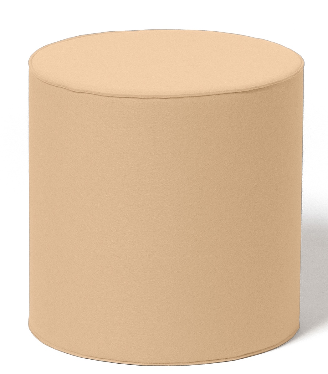 Beiger, zylinderförmiger Sitzhocker aus Stoff, ideal als Fußhocker oder Beistelltisch für modernes Wohnen.